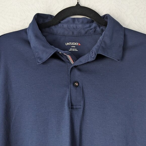 UNTUCKIT Wrinkle-Free Damaschino Long-Sleeve Polo 100% Cotton Navy Mens Large - Picture 6 of 15